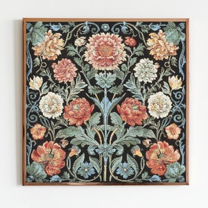 Patrón de bordado moderno de costura de punto de cruz floral de mediados de siglo DMC Obra de arte clásica Bordado Botánico Cottagecore