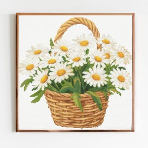 Basket of Dasies Botanical Cross Stitch Sewing Modern Embroidery Pattern Instant DMC Download Bunch of Flowers Beginner Dasy Summer Spring