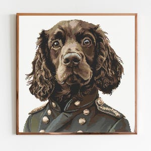 Cocker Spaniel Collie Dog Cross Stitch Pattern Sewing Embroidery DMC Artwork Minimal Puppy Pet Gift Military Portrait Pattern Keeper