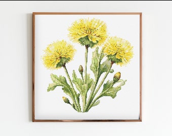 Dandelion Botanical Cross Stitch Sewing Modern Embroidery Pattern Instant DMC Download Bunch of Flowers Beginner Flower Spring Summer