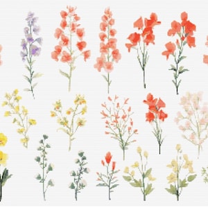 Leeuwenbek wilde bloemen botanische kruissteek naaien modern borduurpatroon Instant DMC downloaden bos bloemen beginner