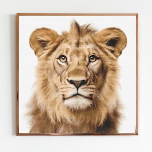 Löwe Kreuzstich Muster Nähen Stickerei DMC Wildtiere Afrika Tier Safari Dschungel Kinderzimmer Kunst Kunstwerk Scandi Minimal König der Löwen Simba Niedlich