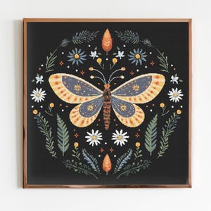 Padrão de ponto cruz de mariposa lunar botânica Costura Bordado moderno Download instantâneo Dark X-Stitch Cottagecore Witchy Witchcraft Gothic