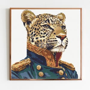 Leopard Kreuzstichmuster Nähen Stickerei DMC Tierkunstwerk Geschenk Militärportrait-Musterhalter Shere Khan Zoo Safari Dschungelbuch