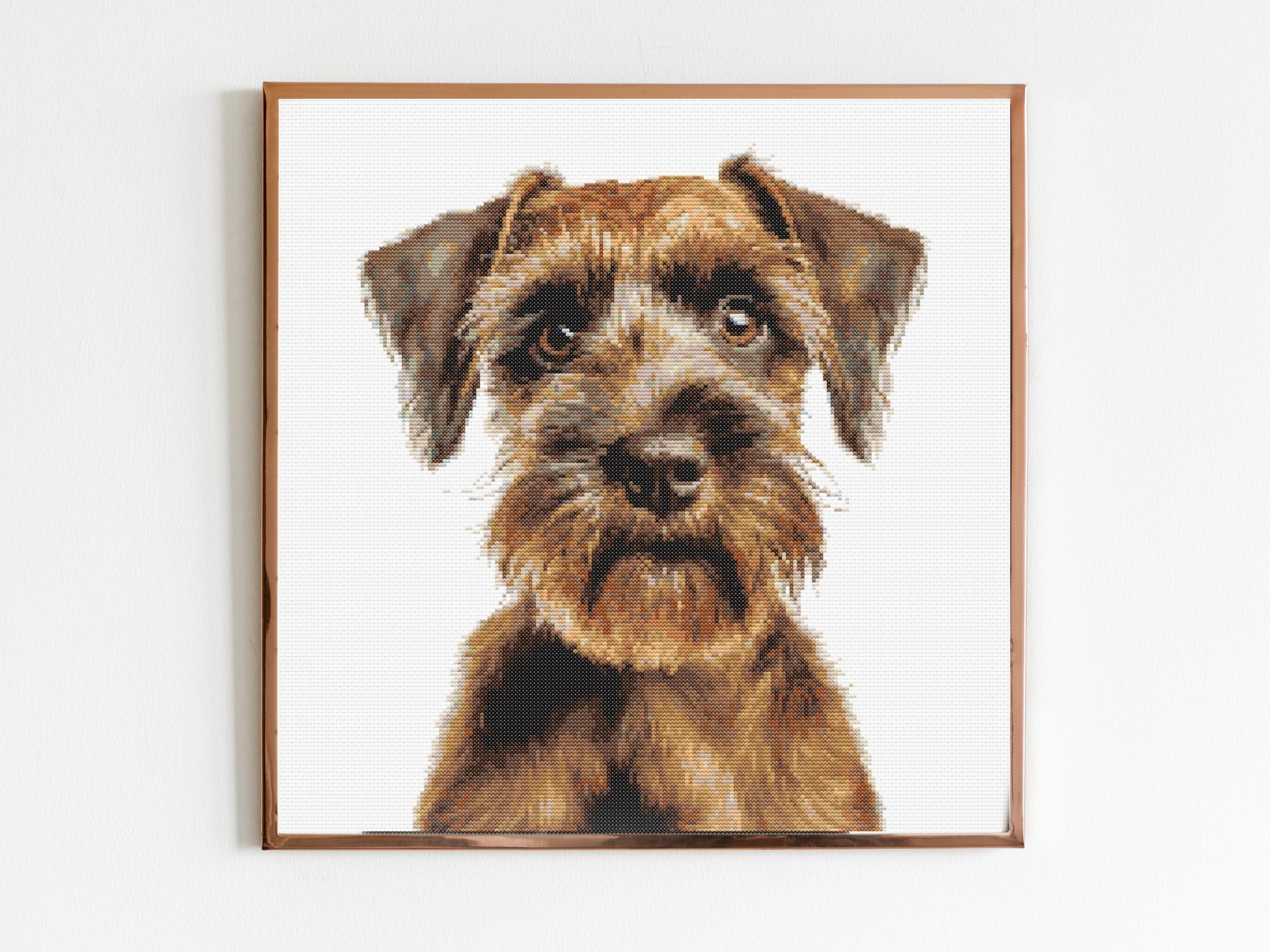 Brown Schnauzer Dog Cross Stitch Pattern Sewing Embroidery DMC