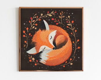 Sleeping Fox Cross Stitch Sewing Embroidery Pattern Instant DMC Download Woodland Animals Cottagecore Cute