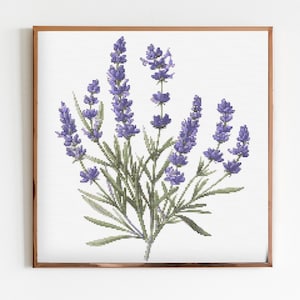 Lavendel botanische kruissteek naaien modern borduurpatroon Instant DMC download bos bloemen voor beginners