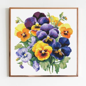Stelletje viooltjes botanische kruissteek naaien modern borduurpatroon Instant DMC download viooltje bloemen voor beginners