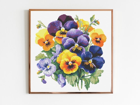 パンジーの花束 植物クロスステッチ 縫製 モダン刺繍パターン