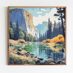 Yosemite National Park Cross Stitch Sewing Embroidery Pattern Instant DMC Download X-Stitch Landscape Cottagecore Needlework