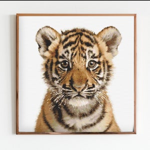 Tiger Baby Kreuzstich Stickmuster Nähen Stickerei DMC Wildtiere Afrika Tier Safari Dschungel Kinderzimmer Kunst Kunstwerk Minimal König der Löwen