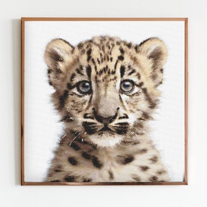 Schneeleopard Jungtier Kreuzstich Stickmuster Nähen Stickerei DMC Wildtiere Afrika Tier Safari Dschungel Kinderzimmer Kunstwerk Minimal Minimal Löwe Tiger