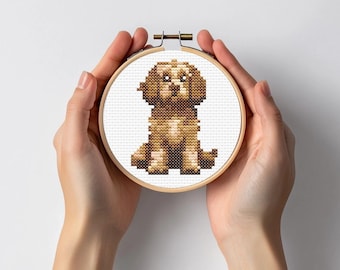 Dark Brown Cockerpoo Mini Dog Cross Stitch Pattern Sewing Embroidery Wildlife Australia Nursery Artwork Scandi Doggo Minimal Dog Pet Gift