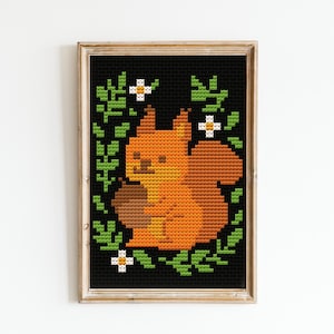 Cute Squirrel Cross Stitch Sewing Embroidery Pattern Wildlife Gift Cute Nursery Artwork Art Bohemian Scandi Minimalist Animal Wild Beginner