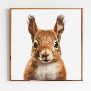 Red Squirrel Cross Stitch Sewing Embroidery Pattern Wildlife Gift Cute Nursery Artwork Art Bohemian Scandi Minimalist Animal Wild Rabbit