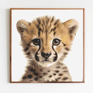 Gepard Jungtier Kreuzstich Stickmuster Nähen Stickerei DMC Wildtiere Afrika Tier Safari Dschungel Kinderzimmer Kunst Kunstwerk Minimal Minimal Löwe Tiger