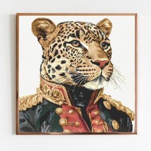 Leopard Kreuzstichmuster Nähen Stickerei DMC Tierkunstwerk Geschenk Militärportrait-Musterhalter Shere Khan Zoo Safari Dschungelbuch