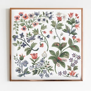 Frühling Blumen Kreuzstich Nähen Modernes Stickmuster Download Blumenstrauß Anfänger Hochzeitsgeschenk Kissen Botanischer Cottagecore