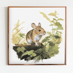 Field Mouse in a Woodland Clearing Cross Stitch Sewing Embroidery Pattern Instant DMC Download Mouse