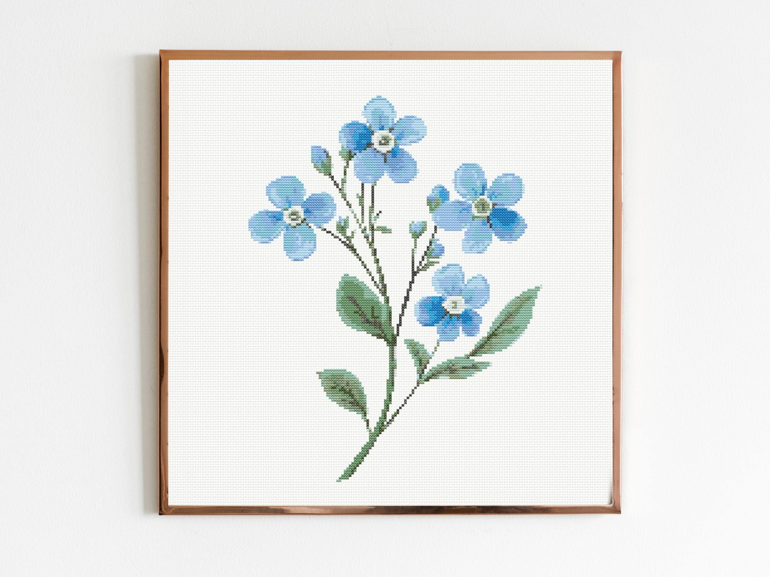 KLOKKEENSIAN 刺繍アート 青い花 忘れな草 植物クロスステッチ 縫製 モダン刺繍パターン インスタント