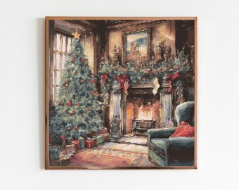 Country Cottage Cross Stitch Sewing Embroidery Pattern X-Stitch Landscape Cottagecore River Art Forest Moon Christmas