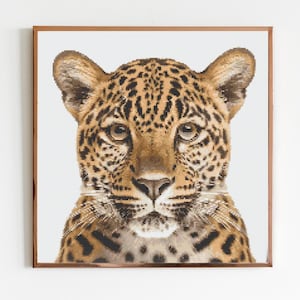 Jaguar Kreuzstich Muster Nähen Stickerei DMC Wildtiere Afrika Tier Safari Dschungel Kinderzimmer Kunst Kunstwerk Scandi Minimal Löwe Tiger