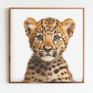 Leopard Jungtier Kreuzstich Stickmuster Nähen Stickerei DMC Wildtiere Afrika Tier Safari Dschungel Kinderzimmer Kunst Kunstwerk Scandi Minimaler Löwe Tiger