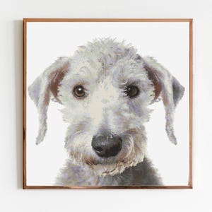 Bedlingtonterrier hund korsstygnsmönster broderi vilda djur barnrumskonst skandinavisk hund minimal valp husdjur gåva ungersk pekare