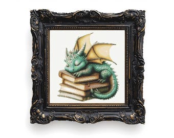 Patrón de punto de cruz de dragón azul Costura Bordado moderno Descarga Dark X-Stitch Cottagecore Brujería Regalo Gótico Emo Libros Dormir