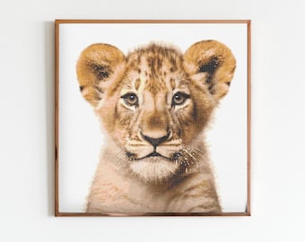 Lion Cub Cross Stitch Pattern Sewing Embroidery DMC Wildlife Africa Animal Safari Jungle Nursery Art Artwork Scandi Minimal Lion King Simba