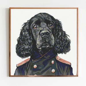Cocker Spaniel Collie Dog Cross Stitch Pattern Sewing Embroidery DMC Artwork Minimal Puppy Pet Gift Military Portrait Pattern Keeper