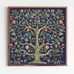 Árvore da Vida Botânica Mid Century Cross Stitch Costura Moderna Bordado Padrão Clássico Arte Bordado Arte Cottagecore Floral