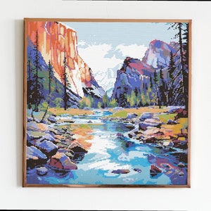 Yosemite National Park Cross Stitch Sewing Embroidery Pattern Instant DMC Download X-Stitch Landscape Cottagecore Needlework