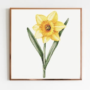 Narzisse Botanische Kreuzstich Nähe Moderne Stickerei Muster Sofort DMC Download Blumenstrauß Anfänger Geschenk Blumenfrühling