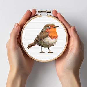 Robin Mini Cross Stitch Sewing Embroidery Pattern Instant DMC Bird Farmyard Woodland Garden Birds Red Christmas Cardinal Nursery Gift