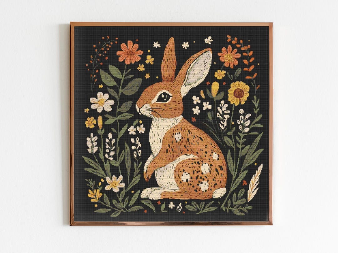 Folklore Style Rabbit Cross Stitch Pattern Sewing Modern Embroidery ...