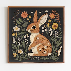 Folklore Stil Kaninchen Kreuzstich Muster Nähen Moderne Stickerei Dark Cottagecore X-Stitch Witchy Woodland Witchcraft Gothic Folklore