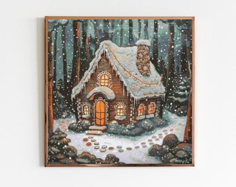 Snowy Gingerbread Style House Cross Stitch Sewing Embroidery Pattern DMC X-Stitch Landscape Cottagecore Needlework Woods Forrst Winter