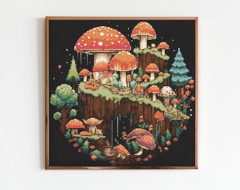 Mushroom Woodland Scene Cross Stitch Pattern Sewing Modern Embroidery Instant Download Dark X-Stitch Cottagecore Witchy Witchcraft Gothic