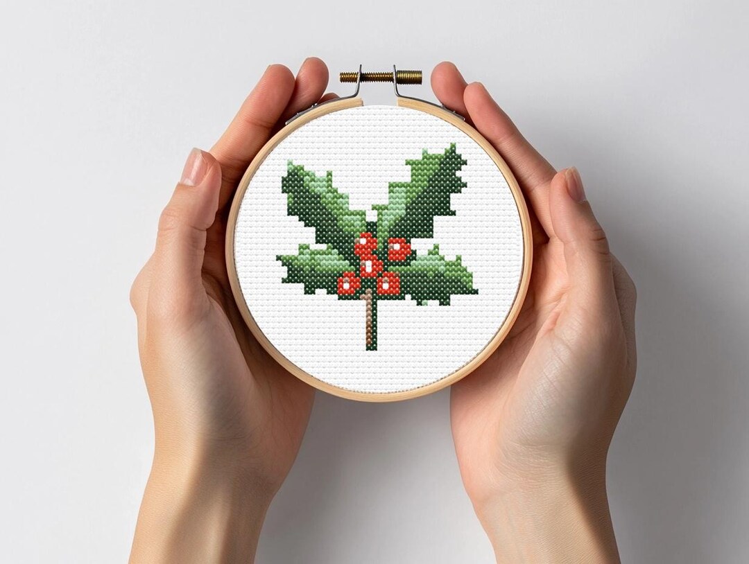 Holly Mini. Christmas Botanical Cross Stitch Sewing Modern Embroidery ...