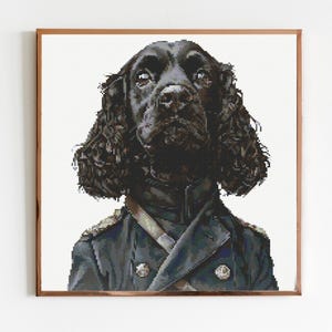 Cocker Spaniel Collie Dog Cross Stitch Pattern Sewing Embroidery DMC Artwork Minimal Puppy Pet Gift Military Portrait Pattern Keeper