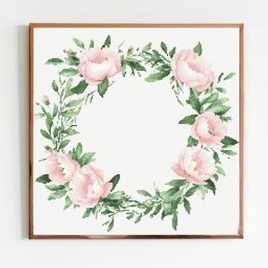 Pfingstrosen Blumenkranz Blumen Kreuzstich Nähen Modernes Stickmuster Jubiläum Blumen Anfänger Hochzeitsgeschenk Musterbewahrer