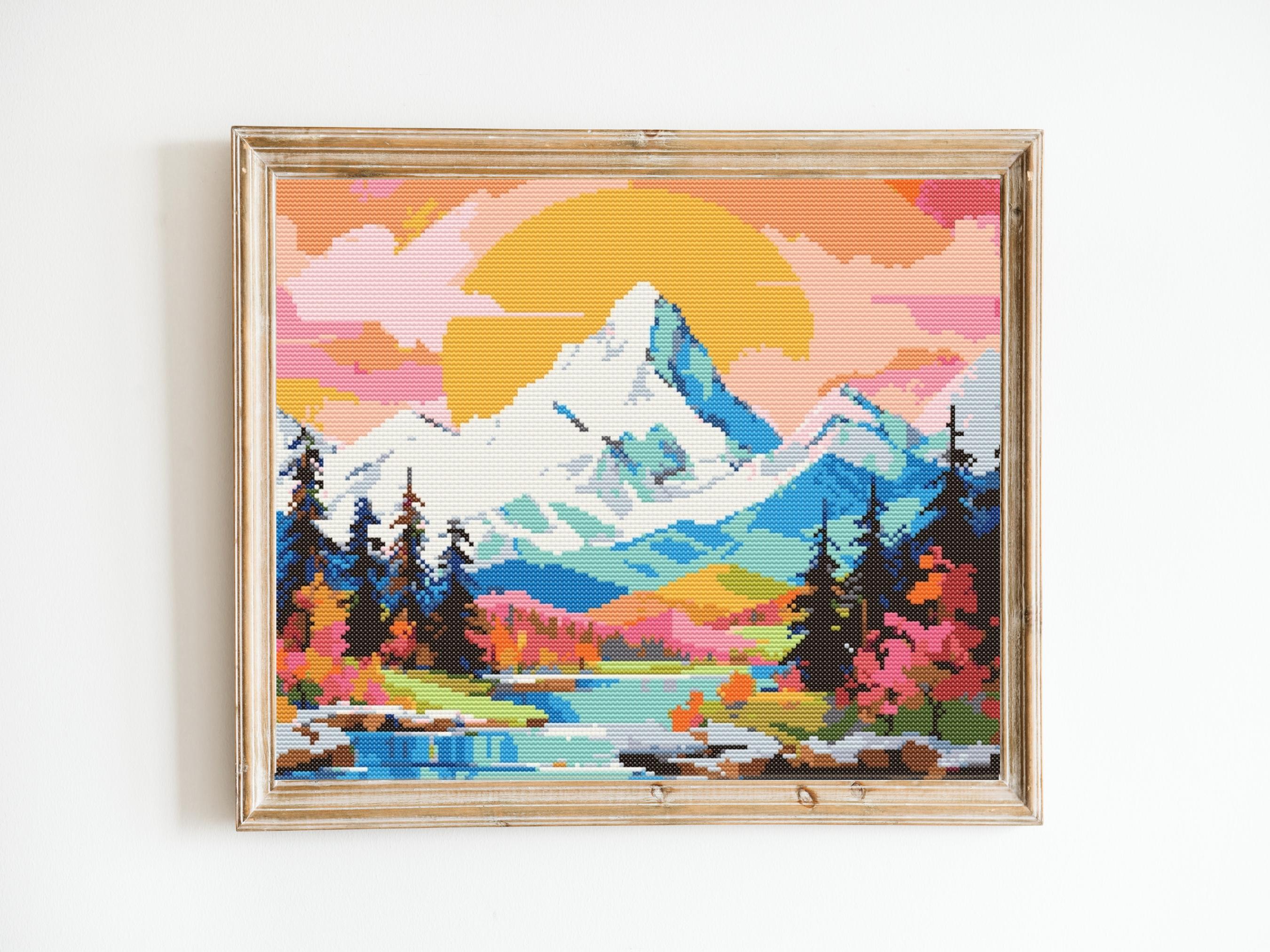 雪山クロスステッチ縫製刺繍パターンインスタントXステッチ風景