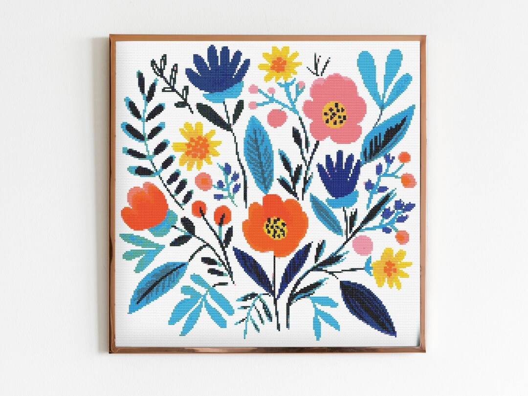 Colourful Bunch of Abstract Flowers Cross Stitch Sewing Embroidery ...