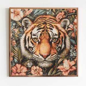 Tiger X Dschungel Blumen Kreuzstich Stickmuster Nähen Stickerei Wildtiere Afrika Tier Safari Dschungel Kinderzimmer Kunst Kunstwerk Minimal König der Löwen