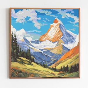 Das Matterhorn Kreuzstich Stickmuster Sofortiger Berg X-Stitch Landschaft Cottagecore Handarbeit