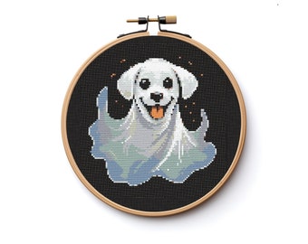 Cute Dog Ghost Simple Beginner Cross Stitch Pattern Sewing Embroidery Instant Download Dark X-Stitch Cottagecore Witchy Witchcraft Goth