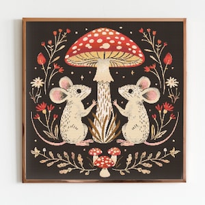 Folklore Maus Kreuzstichmuster Nähen Stickerei dunkel X-Stitch Cottagecore Witchy Woodland Witchcraft Gothic Gothic Hexe Pilz