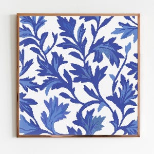 William Morris Style Blau Botanisches Kreuzstich Nähen Modernes Stickmuster DMC Stickerei Art Handarbeit Cottagecore