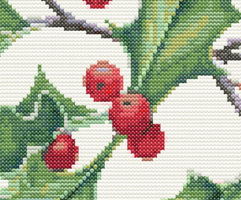 Holly Christmas Botanical Cross Stitch Sewing Modern Embroidery Pattern ...